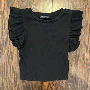 Zara Black Ruffle-sleeved top